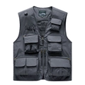 Dark grey tactical vest with multiple pockets and breathable mesh lining for outdoor activities - Gray