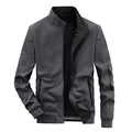 Men's dark grey reversible jacket with a stand collar and athletic sleeve prints - M / Dark Gray