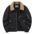 Chaqueta de trabajo negra para hombre con cuello de borreguillo marrón y forro cálido - M / Negro