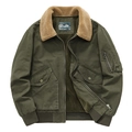 Chaqueta de aviador para hombre verde oliva con cuello de lana y forro polar grueso - M / Verde Militar