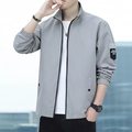 Men's outdoor casual baseball jacket in grey with sport outdoor sleeve patch - M / Gray