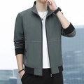 Men's fashionable grey-green casual jacket with stand collar and rib-knit cuffs - M / Gray