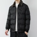 Men's winter padded jacket in black with premium brown fur collar and ribbed cuffs - M / Black