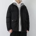 Veste d'hiver noire pour homme avec col pied-de-poule et poches plaquées à rabat - M / Noir