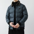 Men's dark blue-grey winter jacket featuring a thick fur collar and ribbed cuffs - M / Dark Blue