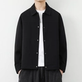 Men's minimalist black waffle jacket with lapel collar and metal snaps for casual wear - M / Black