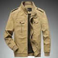 Chaqueta de trabajo militar caqui para hombre con cuello alto y multibolsillos útiles - M / Caqui