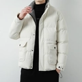 Veste matelassée blanche pour hommes avec col montant et doublure pied-de-poule - M / Blanc