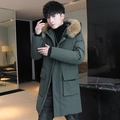 Parka invernale da uomo verde scuro con ampio collo in pelliccia marrone e cappuccio - M / Verde Scuro