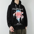 Herren Hoodie in Schwarz mit Vintage-Grafikdruck und weißen Kordelzügen - M / Schwarz
