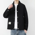 Men's black corduroy baseball jacket with silver buttons and original logo label - M / Black