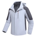 Men's 3-in-1 outdoor waterproof jacket with inner fleece liner in grey colorblock design - S / Light Gray (Men)