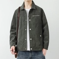 Men's retro loose corduroy jacket in dark green with metal buttons and chest zipper pocket - M / Army Green