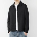 Men's minimalist black lapel jacket with button-up front in a regular fit casual style - M / Black