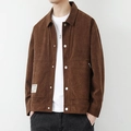 Men's coffee brown corduroy varsity jacket with metallic buttons and flap pockets - M / Coffee