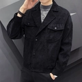 Men's slim fit black corduroy jacket with chest pockets and a stylish lapel collar - M / Black