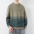 Men's loose crewneck sweatshirt in gradient khaki to dark green with embossed text - M / Army Green Gradient