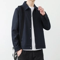 Navy blue minimalist men's lapel jacket with thick texture and button-up closure - M / Dark Blue