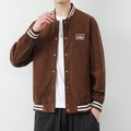 Ανδρικό καφέ κοτλέ τζάκετ varsity με κέντημα Dreamy Dublin και ριγέ λεπτομέρειες - M / Καφέ