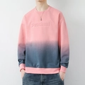 Men's loose crewneck sweatshirt featuring pink and navy blue gradient and embossed letters - M / Pink Gradient