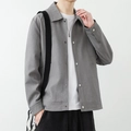 Men's minimalist medium grey casual jacket with turn-down collar and metal buttons - M / Light Gray