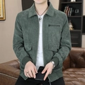 Chaqueta de pana verde oscuro para hombre con puños acanalados y bolsillos con cremallera - M / Verde Militar