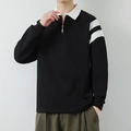 Sudadera polo de hombre negra de manga larga con cuello blanco y rayas en la manga - M / Negro