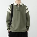 Sudadera polo para hombre con media cremallera verde oliva con cuello en contraste - M / Verde Militar