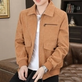 Chaqueta de pana marrón para hombre con bolsillos utilitarios y puños acanalados - M / Amarillo Tierra