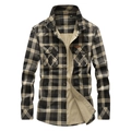 Karohemd für Herren in Dunkelbraun und Khaki aus Baumwollflanell mit Brusttaschen - M / Khaki