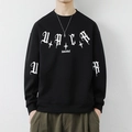 Sudadera de hombre negra con cuello redondo y estampados de letras góticas blancas - M / Negro