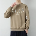 Sudadera de hombre caqui con cuello redondo, estampado gótico y acabados elásticos de canalé - M / Caqui