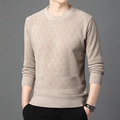 Jersey de punto de chenilla para hombre en color avena con patrón geométrico fino - M / Beige Camel (7623)