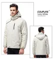 Detail view of the ivory white waterproof jacket with windproof hood and zippers - M / Ivory White