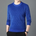 Jersey de chenilla azul real para hombre con textura de cuadros y cuello redondo - M / Azul Real (7623)