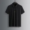 Men's black ice silk short sleeve polo shirt with quick-dry fabric and 3-button placket - L / Black