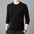 Pull homme en chenille noire avec motif géométrique texturé et col rond classique - M / Noir (7623)