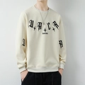 Sudadera de hombre crema con cuello redondo, letras góticas negras y puños de canalé - M / Beige