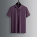 Men's dark purple ice silk polo shirt with quick-dry breathable knit fabric for summer - L / Dark Purple
