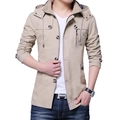 Casual kaki herenjas met capuchon, ruitjesvoering en stijlvol double-breasted ontwerp - M / Khaki