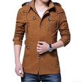 Casual herenjack met capuchon in coyote bruin met handige zakken en ruitvoering - M / Aardgeel