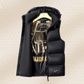 Unisex black gold hooded puffer vest with thermal lining and quilted design - S / Black Gold