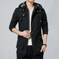 Veste de travail en coton noir pour homme avec capuche et grandes poches utilitaires - M / Noir