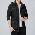 Herren Baumwollparka in Schwarz mit Kapuze und Taschen im lässigen mittellangen Stil - M / Schwarz