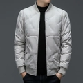 Men's light grey slim fit down jacket with standing collar and quilted texture design - M / Khaki
