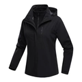 Giacca 3-in-1 nera impermeabile con interno in pile caldo e cappuccio regolabile - S / Nero (Donna)