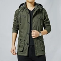 Armeegrüne Herren Baumwoll-Feldjacke mit Kapuze und mehreren praktischen Taschen - M / Armeegrün