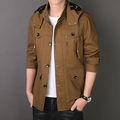 Chaqueta cortavientos para hombre con capucha de algodón marrón oscuro estilo casual - M / Amarillo Tierra