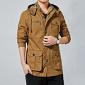 Herren-Kapuzenjacke aus Baumwolle in Khaki mit praktischen Cargo-Taschen im Workwear-Stil - M / Erdgelb