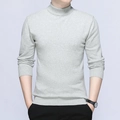 Men's slim fit light grey mock neck knit sweater with ribbed cuffs and hem details - Light Gray